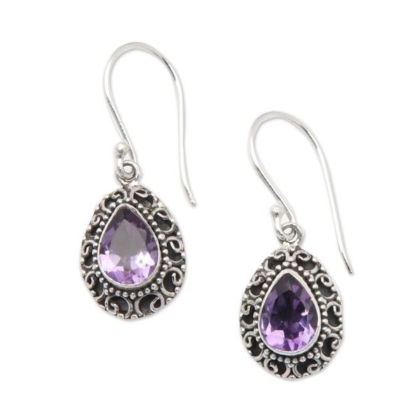 Alternate image for Sterling Silver Dangle Earrings with One-Carat Amethyst Gems Luxurious Winds in Purple