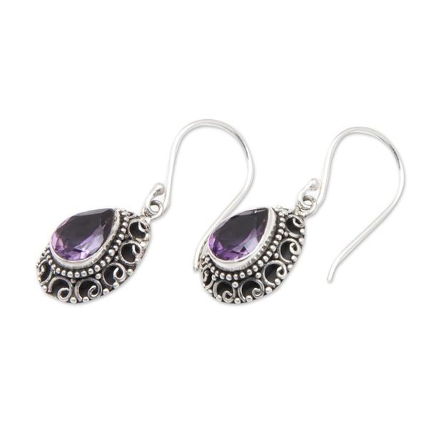 Alternate image for Sterling Silver Dangle Earrings with One-Carat Amethyst Gems Luxurious Winds in Purple
