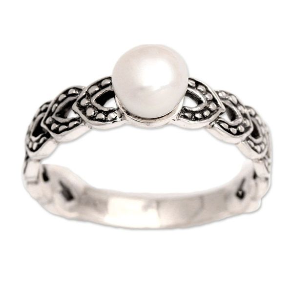 Alternate image for Traditional White Cultured Pearl Single Stone Ring Braided Deity