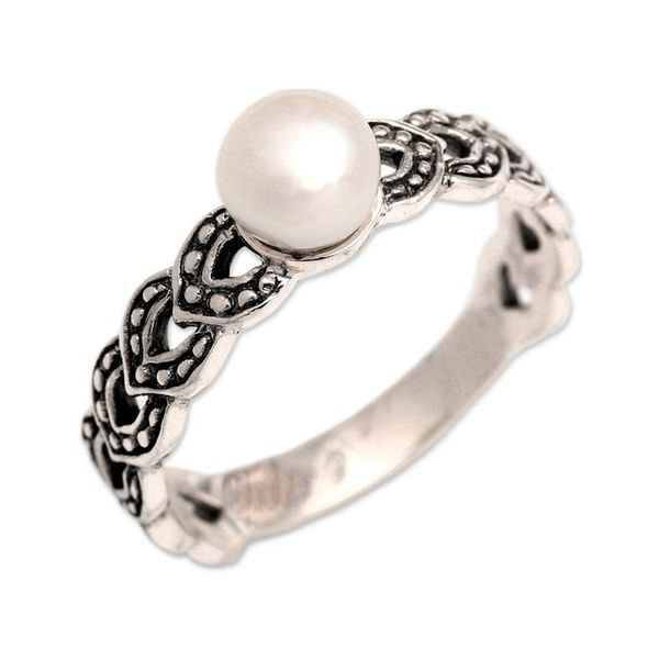 Alternate image for Traditional White Cultured Pearl Single Stone Ring Braided Deity