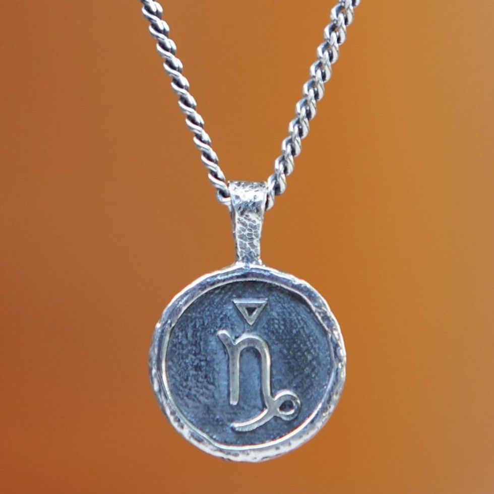 Sterling Silver Necklace with Capricorn Zodiac Sign Pendant 'Capricorn Charm'