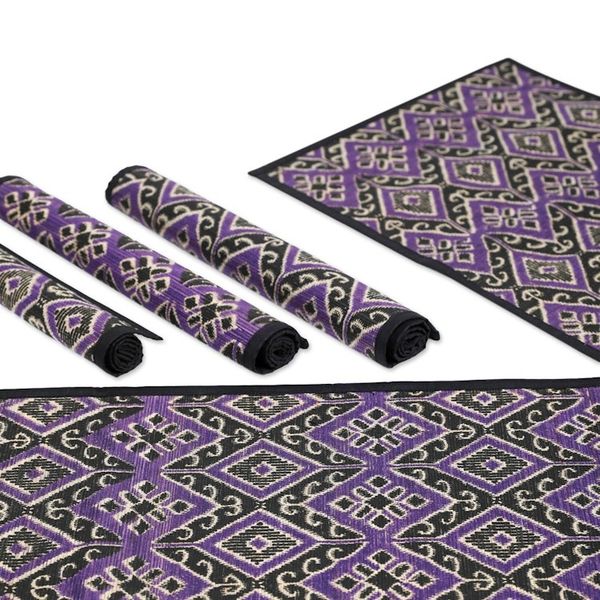 Alternate image for Cotton Natural Fiber 5-Piece Set of Table Runner Placemats Purple Diamond