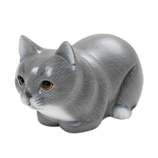 Alternate image for Hand-Painted Suar Wood Figurine of Grey Cat from Bali Grey Kitty