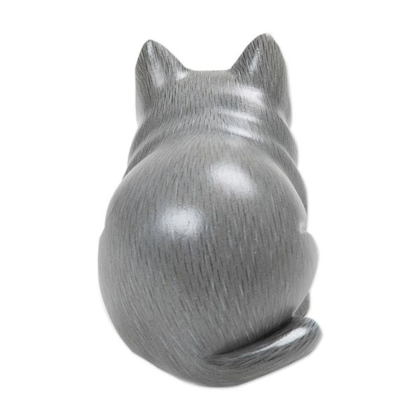 Alternate image for Hand-Painted Suar Wood Figurine of Grey Cat from Bali Grey Kitty