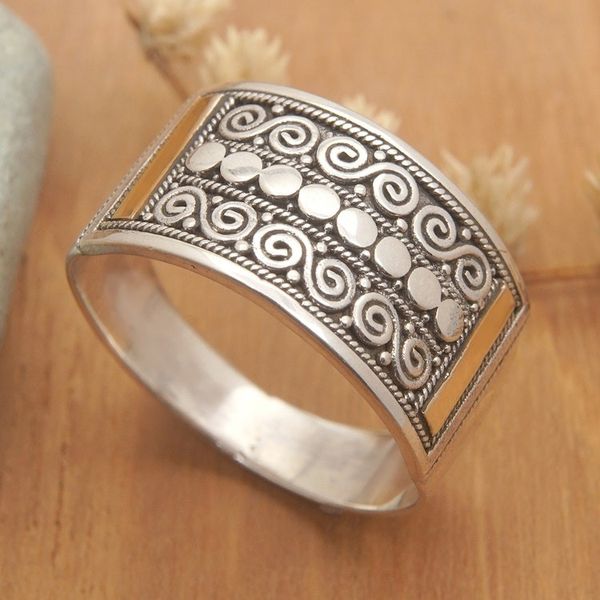 Alternate image for Traditional Balinese Polished 18k Gold-Accented Band Ring Golden Tegalalang