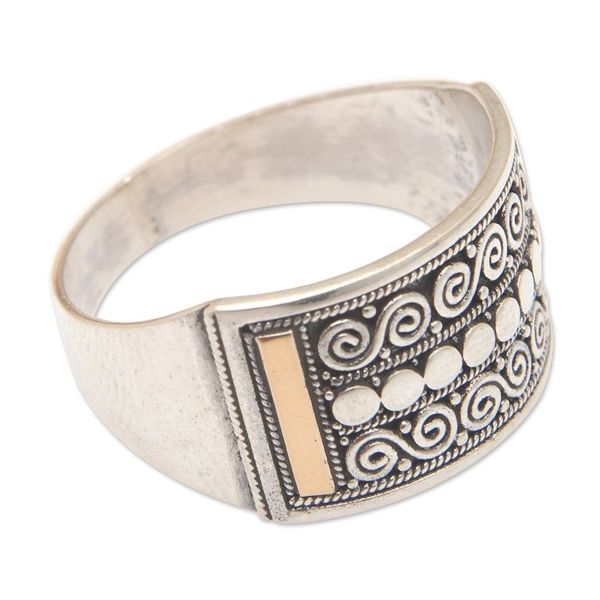 Alternate image for Traditional Balinese Polished 18k Gold-Accented Band Ring Golden Tegalalang