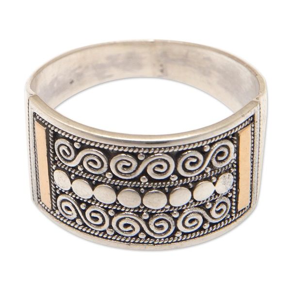 Alternate image for Traditional Balinese Polished 18k Gold-Accented Band Ring Golden Tegalalang