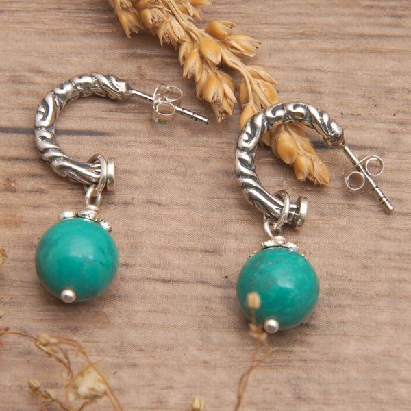 Alternate image for Classic Reconstituted Turquoise Half-Hoop Dangle Earrings Heal the World
