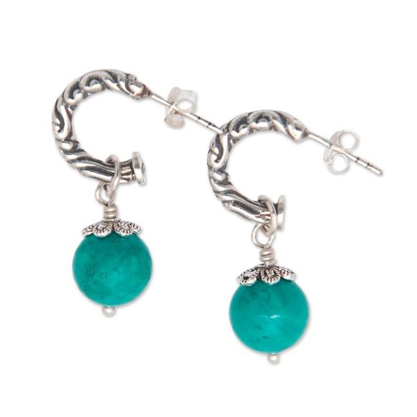 Alternate image for Classic Reconstituted Turquoise Half-Hoop Dangle Earrings Heal the World