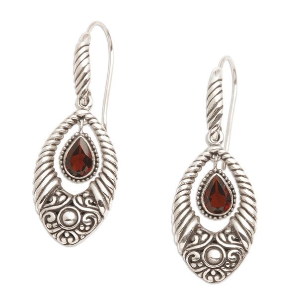 Alternate image for Classic Polished One-Carat Natural Garnet Dangle Earrings Sacred Romance