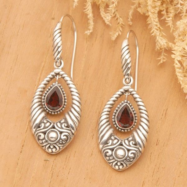 Alternate image for Classic Polished One-Carat Natural Garnet Dangle Earrings Sacred Romance