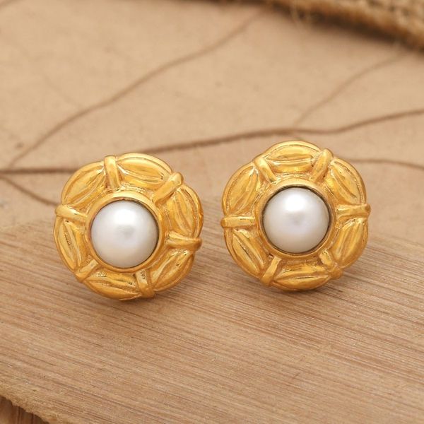 Alternate image for 22k Gold-plated Cultured Pearl Umbrella Button Earrings Pearly Umbrella