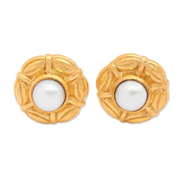Alternate image for 22k Gold-plated Cultured Pearl Umbrella Button Earrings Pearly Umbrella