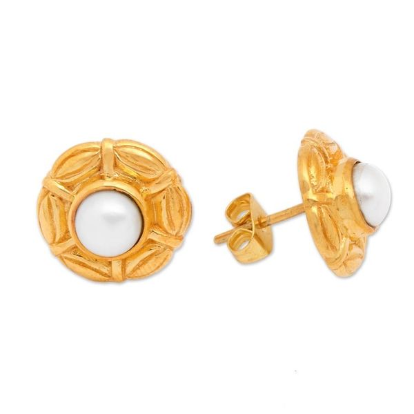 Alternate image for 22k Gold-plated Cultured Pearl Umbrella Button Earrings Pearly Umbrella