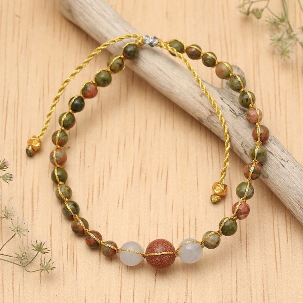 Balinese Handmade Unakite and Aquamarine Beaded Bracelet 'Visions of Hope'