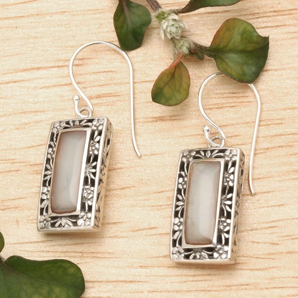 Floral Sterling Silver and Bright Resin Dangle Earrings 'Dreamy Mirror'