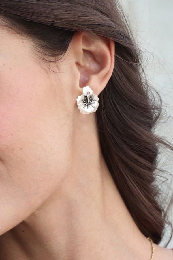 Alternate image for Nature-Themed Sterling Silver Hibiscus Bloom Button Earrings Eternal Hibiscus