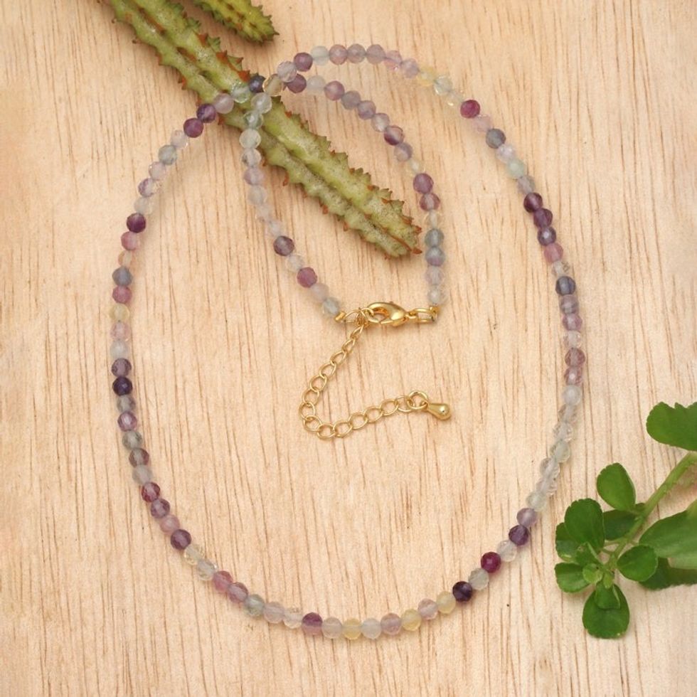 18k Gold-Accented Fluorite Beaded Necklace from Bali 'Golden Felicity'