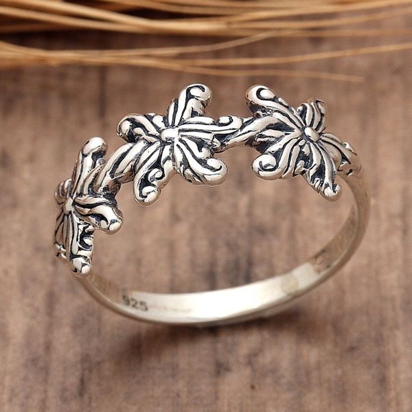 Alternate image for Star-Inspired Floral Sterling Silver Band Ring from Bali Starry Blooms
