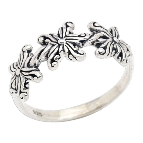 Alternate image for Star-Inspired Floral Sterling Silver Band Ring from Bali Starry Blooms