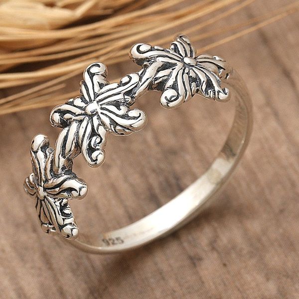 Alternate image for Star-Inspired Floral Sterling Silver Band Ring from Bali Starry Blooms