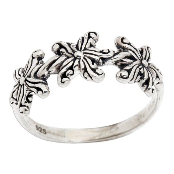 Alternate image for Star-Inspired Floral Sterling Silver Band Ring from Bali Starry Blooms
