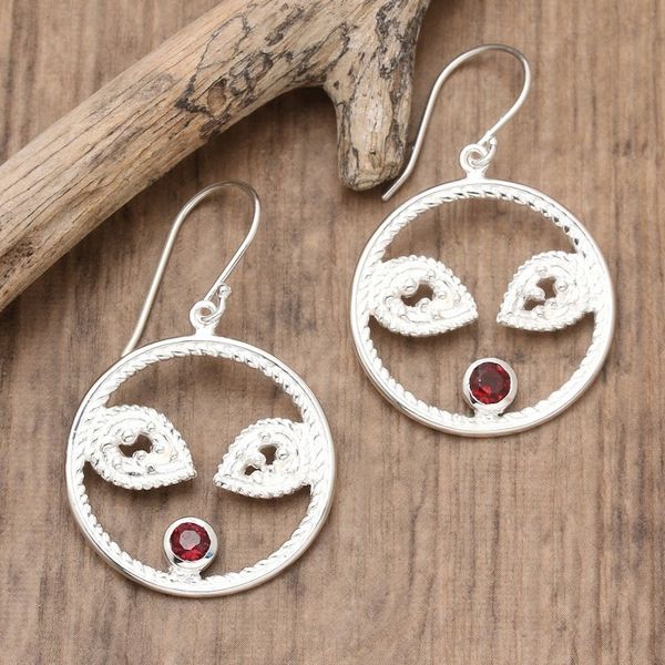 Alternate image for Sterling Silver and Garnet Dangle Earrings with Matte Finish Majestic Flair