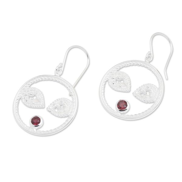 Alternate image for Sterling Silver and Garnet Dangle Earrings with Matte Finish Majestic Flair