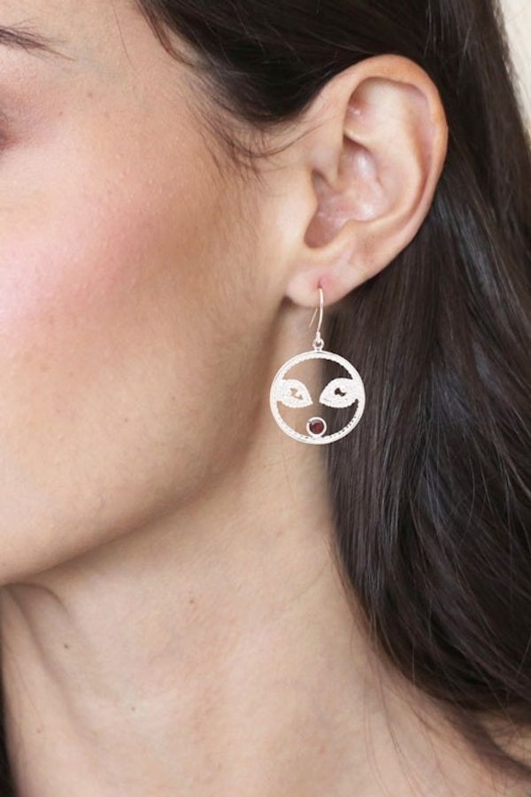 Alternate image for Sterling Silver and Garnet Dangle Earrings with Matte Finish Majestic Flair