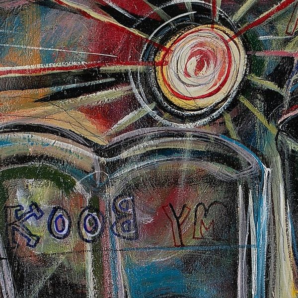 Alternate image for Balinese-Made Signed Expressionist Mixed Media Painting Me, My Book and Moonlight