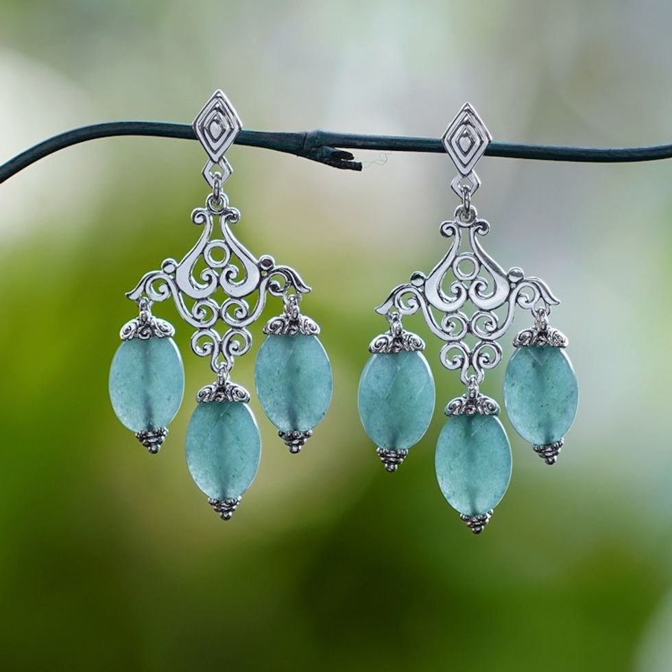Classic Checkerboard Chalcedony Stone Chandelier Earrings 'Harmonious Party'