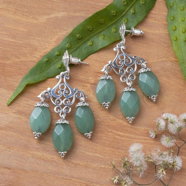 Alternate image for Classic Checkerboard Chalcedony Stone Chandelier Earrings Harmonious Party