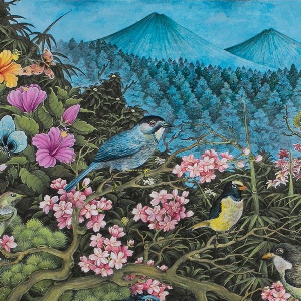 Alternate image for Realist Acrylic on Paper Landscape Painting from Indonesia Batur of the Jungle