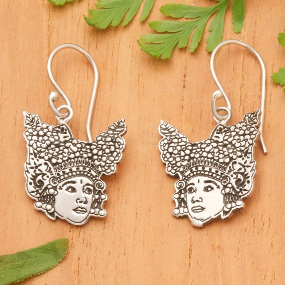 Polished Legong Dancer Sterling Silver Dangle Earrings 'Legong Essence'