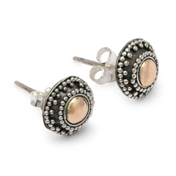 Alternate image for 18k Gold-Accented Dot-Themed Oxidized Silver Stud Earrings Dot Fantasy