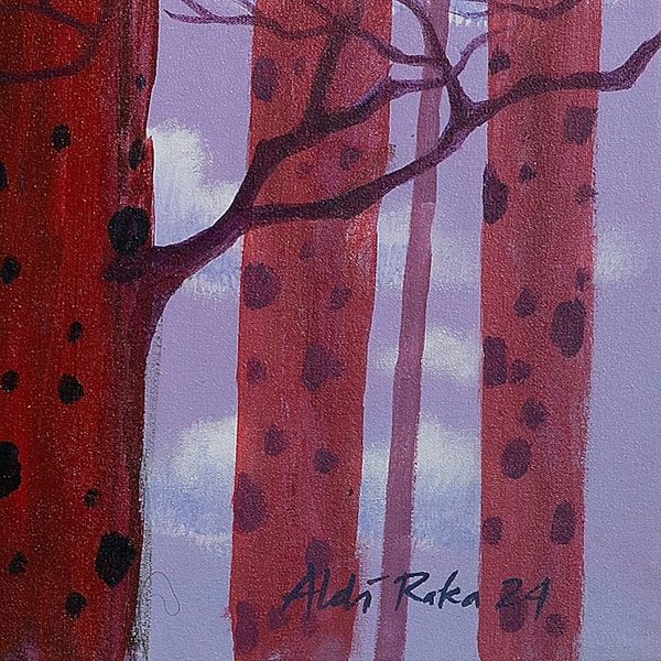 Alternate image for Acrylic Painting of Autumn Trees in Purple Pink and Black Forest of Life
