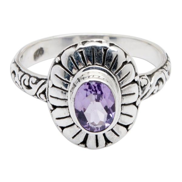 Alternate image for Amethyst Sterling Silver Floral Cocktail Ring from Bali Purple Flower