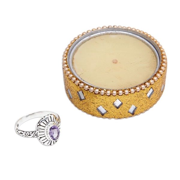 Alternate image for Amethyst Sterling Silver Floral Cocktail Ring from Bali Purple Flower
