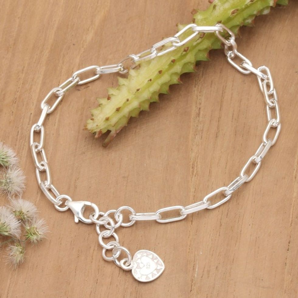 Polished Sterling Silver Charm Bracelet with Heart Charm 'Radiant Heart'