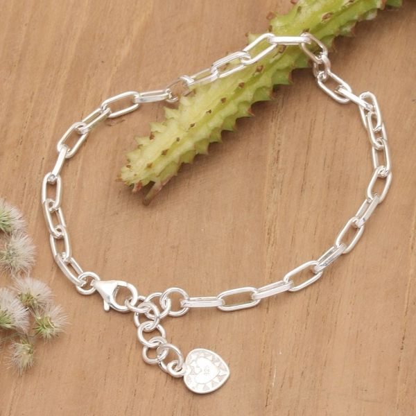 Alternate image for Polished Sterling Silver Charm Bracelet with Heart Charm Radiant Heart