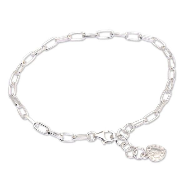 Alternate image for Polished Sterling Silver Charm Bracelet with Heart Charm Radiant Heart