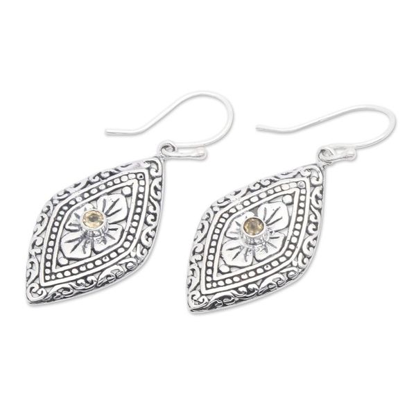 Alternate image for Geometric Floral Silver Dangle Earrings with Citrine Stones Kite Festival in Yellow