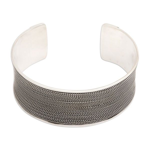 Alternate image for Sterling Silver Cuff Bracelet with Oxidized Textured Finish Woven Magic
