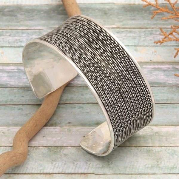 Alternate image for Sterling Silver Cuff Bracelet with Oxidized Textured Finish Woven Magic