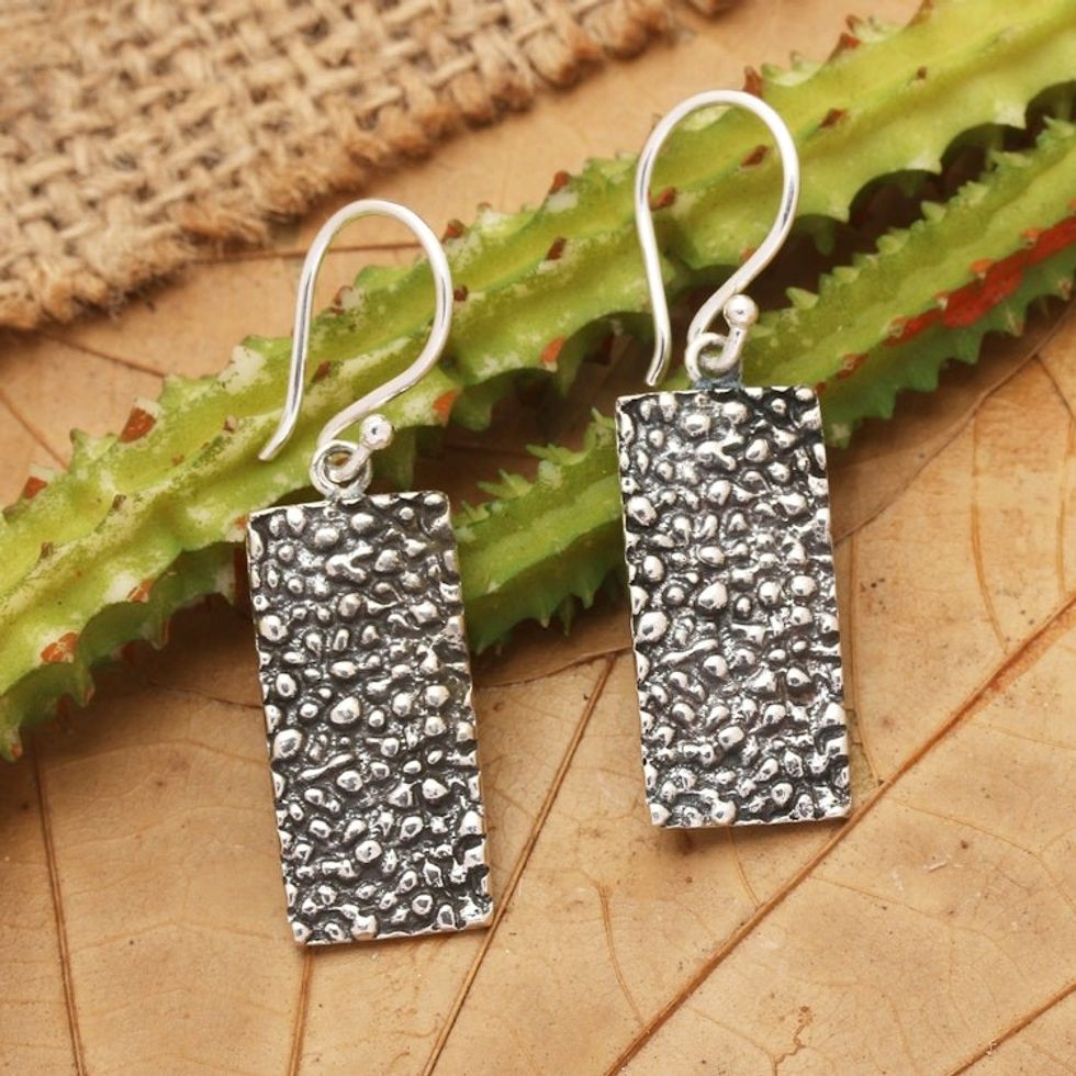 Shore-Themed Textured Sterling Silver Dangle Earrings 'Coastal Portal'