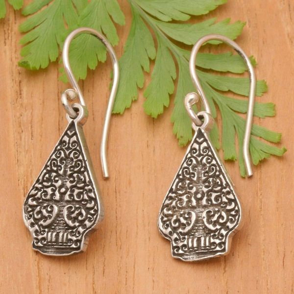 Alternate image for Polished Kayonan-Shaped Sterling Silver Dangle Earrings Bali Kayonan