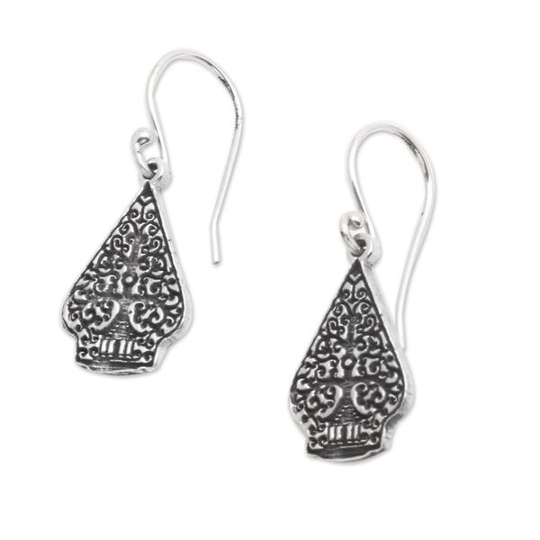 Alternate image for Polished Kayonan-Shaped Sterling Silver Dangle Earrings Bali Kayonan
