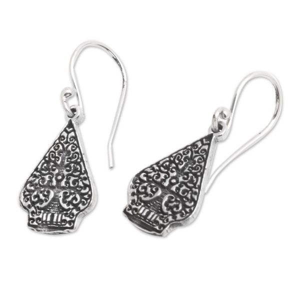 Alternate image for Polished Kayonan-Shaped Sterling Silver Dangle Earrings Bali Kayonan