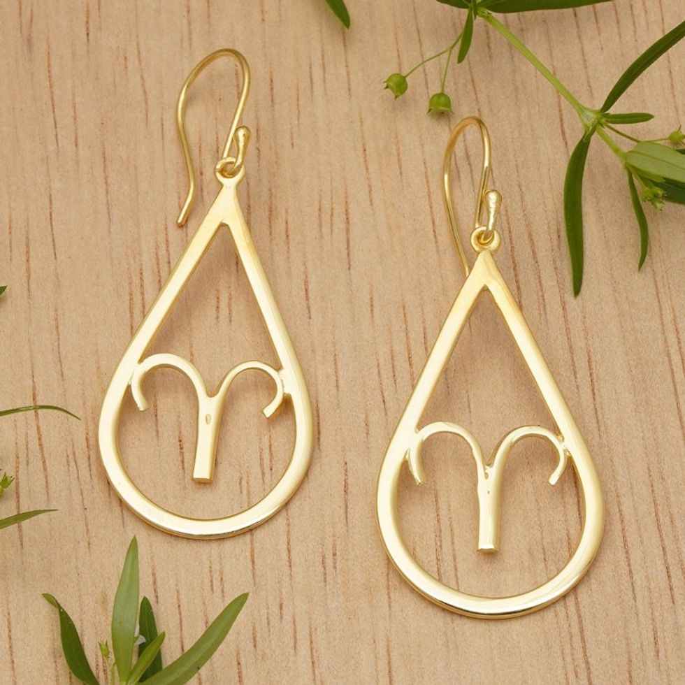 High-Polished Taurus-Themed 18k Gold-Plated Dangle Earrings 'Taurus Glory'
