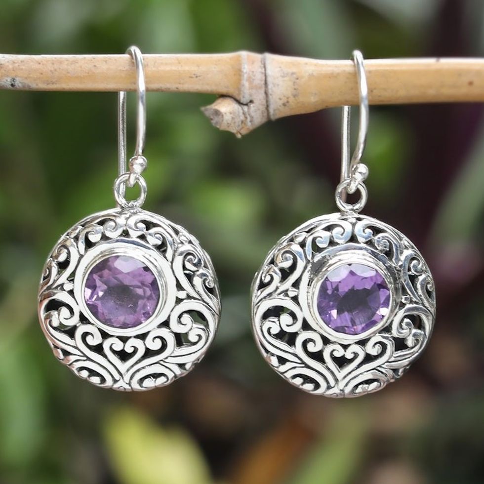 Sterling Silver Dangle Earrings with Amethyst Vine Accents 'Vibrant Blooms'